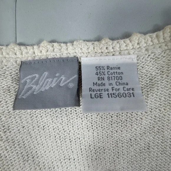 Blair Vintage Crochet Cream Sweater Vest  Floral Embroidered Sz L Boho Grandma - Picture 3 of 7